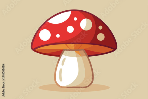 Cartoon Amanita Mushroom Illustration with Red Cap and White Spots Isolated
