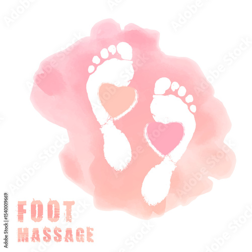 Foot massage concept.  Inspection, prevention reflexes and therapy.   Foot massage on peach fuzz watercolor background for your web site design, app, UI. EPS 10