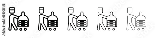 Bellboy with luggage cart icon isolated vector on white background set