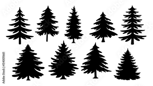 A set of minimalist pine trees silhouette vector