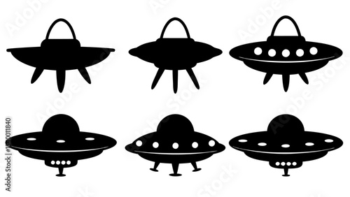 UFO set silhouettes on tranparent background