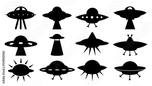 UFO set silhouettes on tranparent background