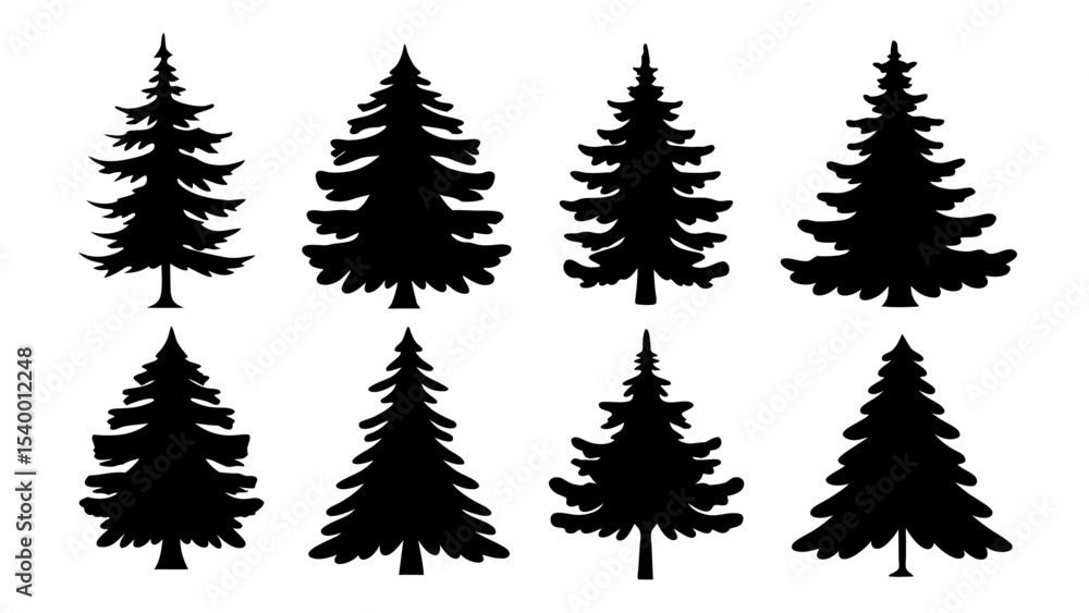 Obraz premium A set of minimalist pine trees silhouette vector