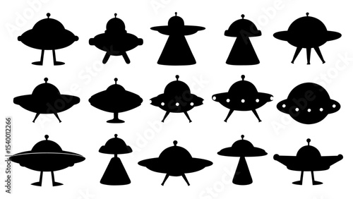 UFO set silhouettes on tranparent background