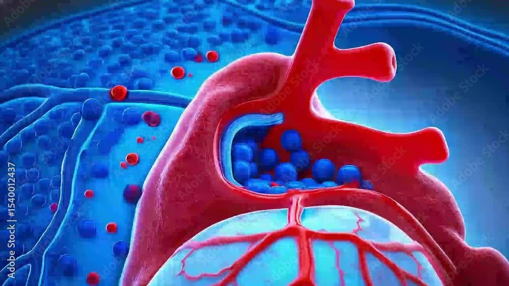 3D animation of human heart pumping blood through arteries and veins ...