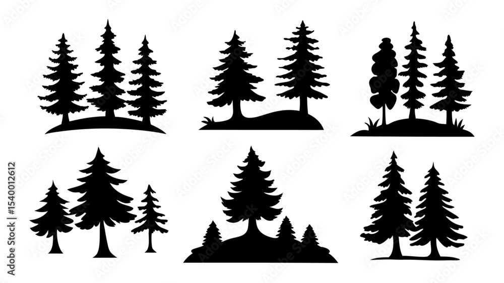 Obraz premium A set of minimalist pine trees silhouette vector