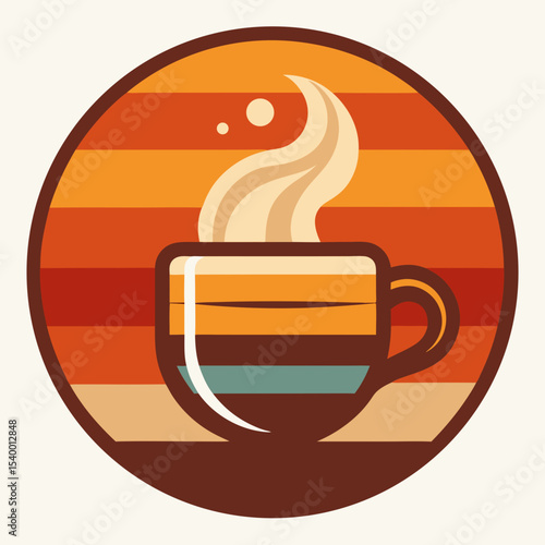coffee mug with steam forming a circular striped vector illustration