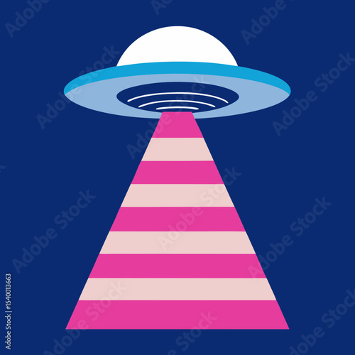 flying saucer beaming light in striped sky version one vector illustration