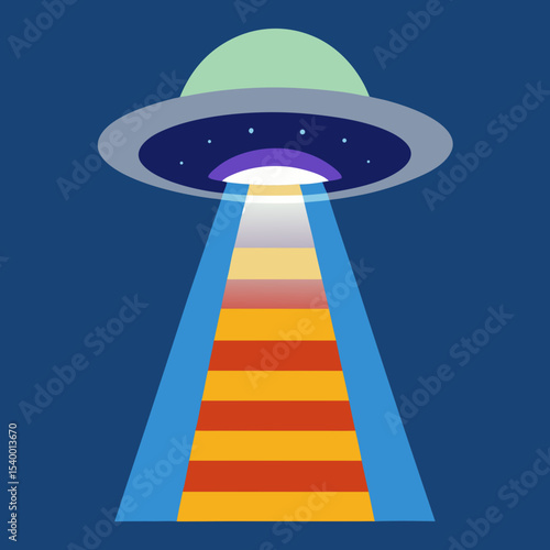 flying saucer beaming light in striped sky version two vector illustration