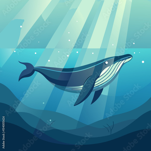 whale diving under layered ocean sun version one vector illustration