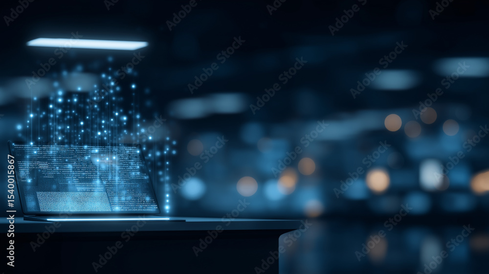 High-Tech Laboratory with Glowing Connection Lines and Knowledge Icons High-Tech Laboratory with Glowing Connection Lines and Knowledge Icons