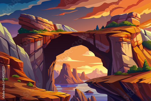 natural rock bridge linking two dramatic cliffs vector perfect for geology visuals, adventure concepts, and scenic landscape themes