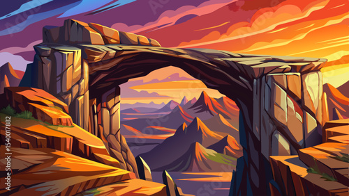 natural rock bridge linking two dramatic cliffs vector perfect for geology visuals, adventure concepts, and scenic landscape themes