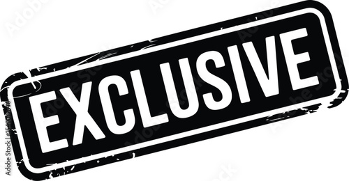 A black and white image featuring the word exclusive in a rectangular stamp with rounded corners