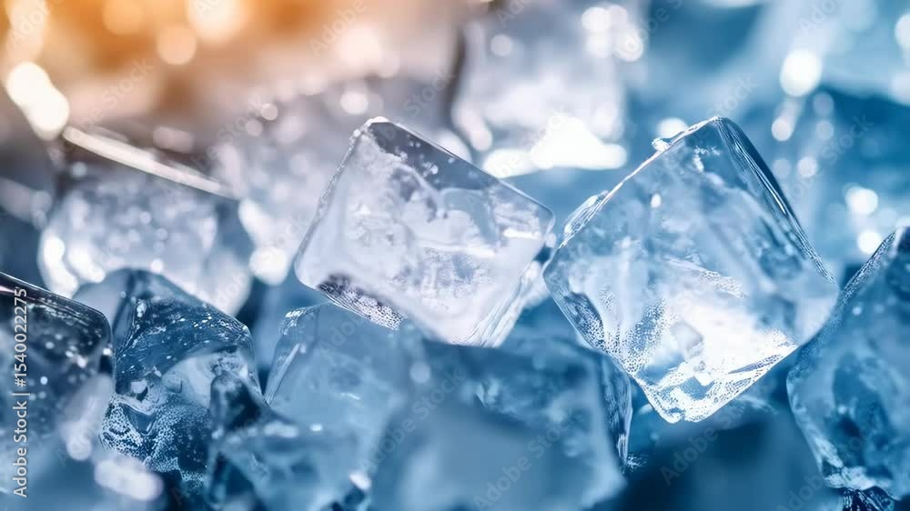 Close-up of a pile of clear, melting ice cubes with a cool and refreshing aesthetic on a blurred background. Close-up of a pile of clear, melting ice cubes with a cool and refreshing aesthetic on a blurred background.