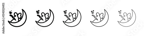 fairy sitting on moon icon isolated vector on white background set