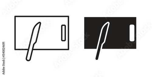 Cutting board with knife Logos. Flat Vector Icon Design Template