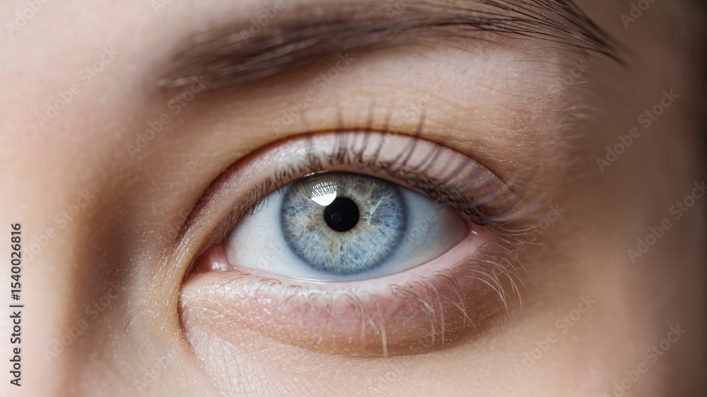 Obraz premium Close-up of a beautiful blue eye with detailed iris and eyelashes, showcasing natural beauty.