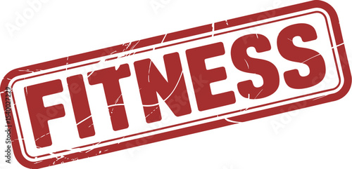 A red fitness stamp with a white border and white text on a white background with a slight angle