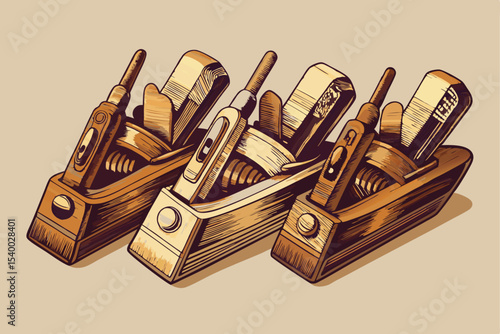 Three Hand Planes Illustration for Woodworking or Carpentry Projects