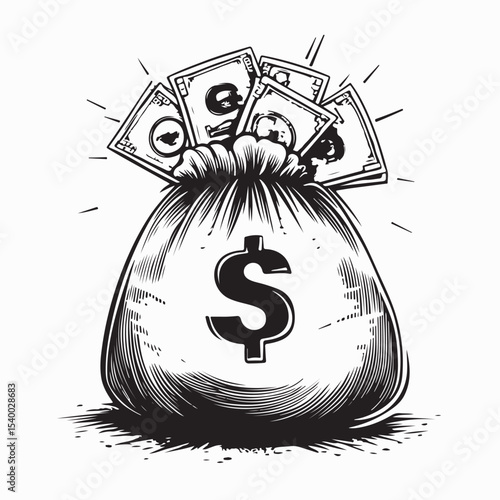 Full Sack With Money Dollars Financial Image Vector Isolated on white background.
