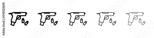 Gun with ammunition icon isolated vector on white background set