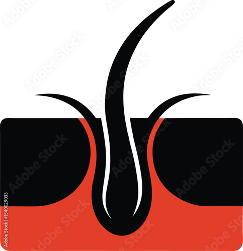 
"Human skin cross-section icon, with hair follicle, simplified black flat style"









