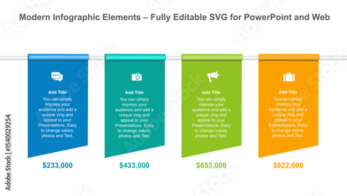Vertical Financial Data Banners with Icons – PowerPoint Infographic Slide. Fully editable vector SVG file compatible with PowerPoint, Illustrator, and most vector-based applications. Infographic.