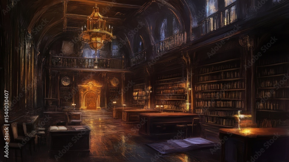 Dark, ornate library interior Dark, ornate library interior