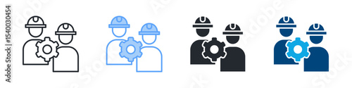 Worker Icon Set Multiple Style. Design In Outline, Blue, Glyph, Dual Tone