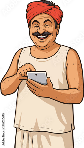 Indian rural farmer using tablet vector illustration