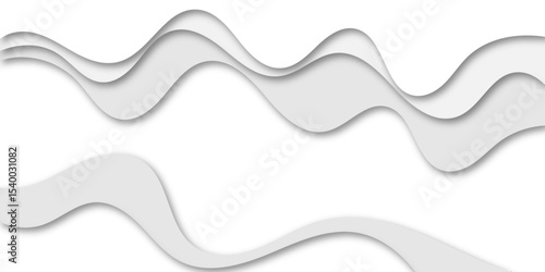 Abstract flowing wave layers in grayscale with soft shadows create a modern 3D paper-cut effect. Use as a minimalistic background for design, technology, or corporate presentation themes.