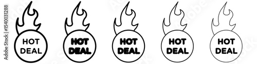 Hot deal icon isolated vector on white background set
