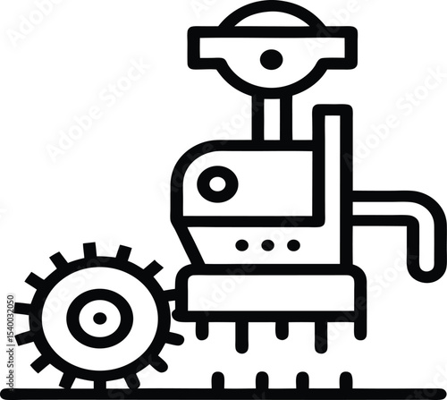 
"Outline icon of a stump grinder or trenching machine with rotating teeth on the front."










