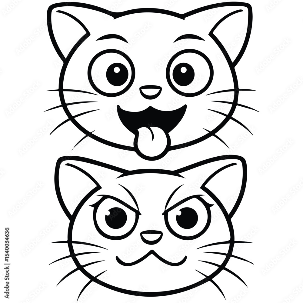 Obraz premium Cute cats different emotions set vector isolated white background