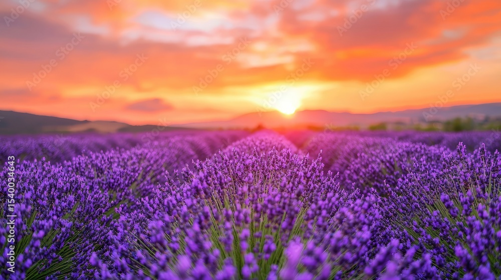 Naklejka premium Serene Lavender Field at Dusk with Violet Blooms