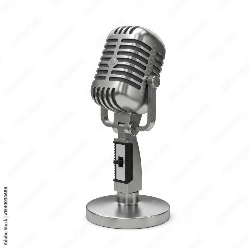 Fototapeta premium Vintage microphone silver retro mic audio equipment broadcasting