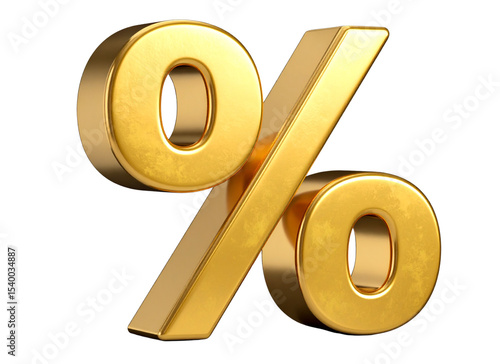 Tilted Gold % Sign with Shadow, Symbol of Economic Growth, PNG Cut Out