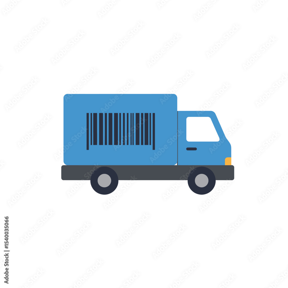 Fototapeta premium Blue Delivery Truck with Barcode on Cargo Area.