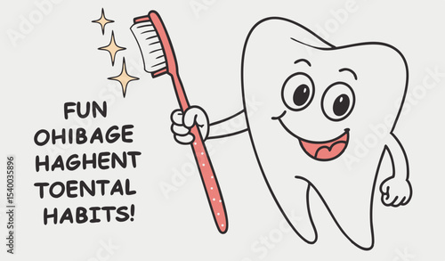 Bright and friendly tooth mascot happily holds a toothbrush, encouraging children to embrace good oral hygiene habits during a fun dental health event 