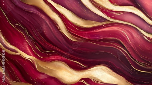 Vivid ruby red and matte gold flowing in waves of liquid marble with dramatic swirls, forming an upscale, artistic composition, 
