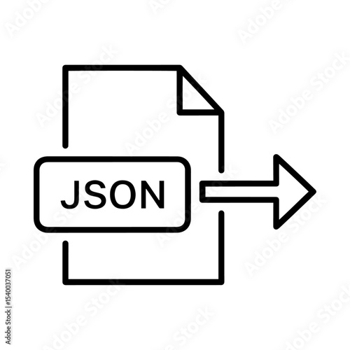 Outlined document icon labeled JSON points right with an arrow