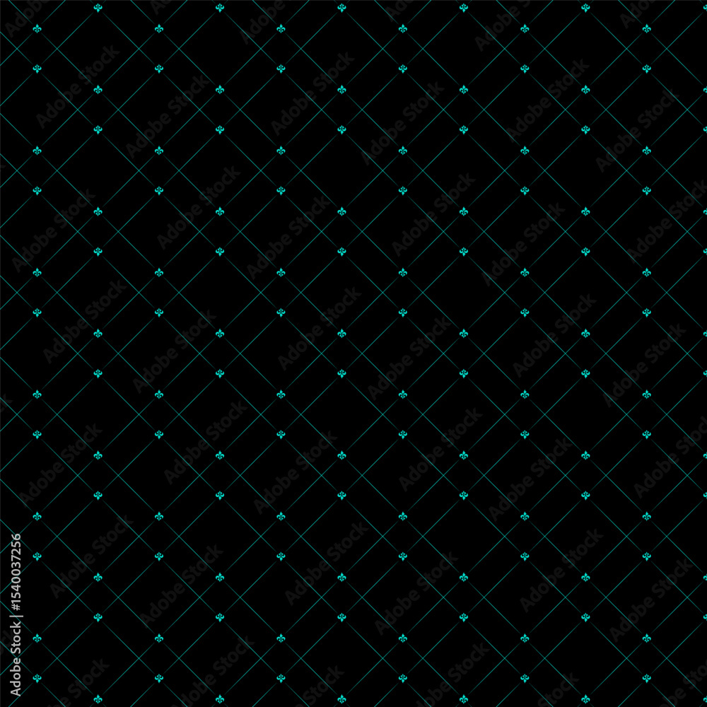 Fototapeta premium Elegant Teal Fleurdelis Pattern Black Background Diamond Grid