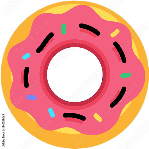 Pink Glazed Donut with Colorful Sprinkles and Undulating Icing.