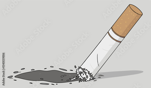 A crushed standing cigarette butt on the ground, unhealthy habits, a smoking concept  