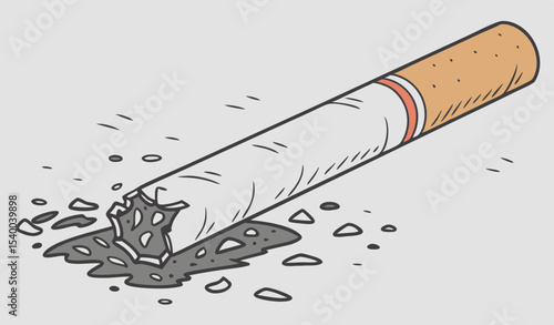 A crushed standing cigarette butt on the ground, unhealthy habits, a smoking concept  