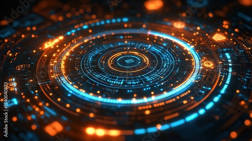 Wallpaper Mural Futuristic HUD interface glowing, digital circle, dark background, tech concept Torontodigital.ca