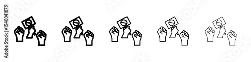 Protest banner in hand icon isolated vector on white background set