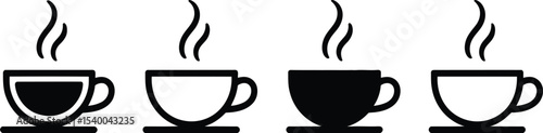 Hot Coffee Cups Icon Set Black and White Variations for Design Projects