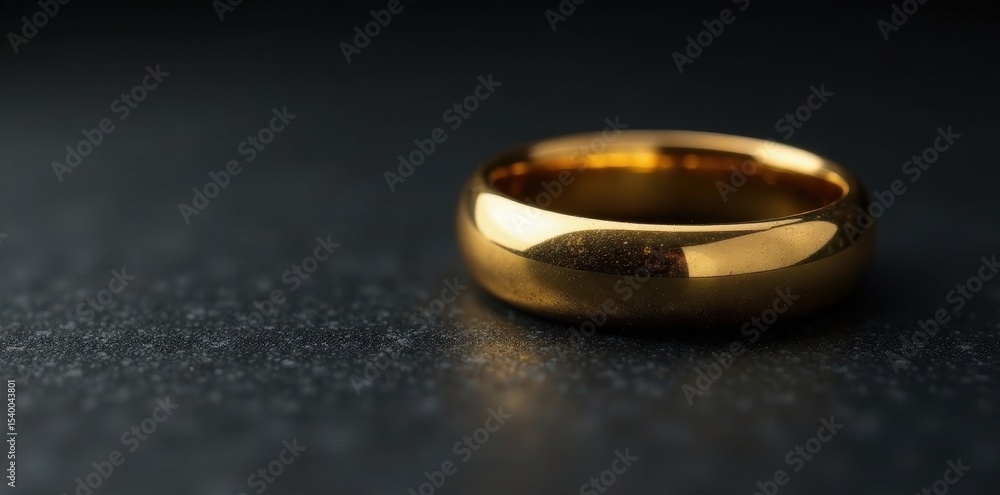 Golden ring, textured surface Isolated on black , fashion, metallic, simple